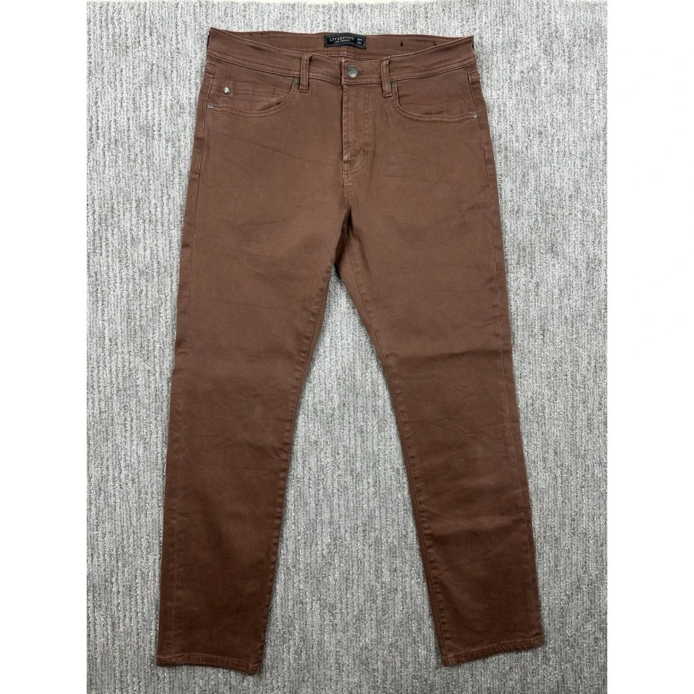 Liverpool Kingston Modern Straight Jeans 35x32 Stretch Denim Nutmeg Brown Mens